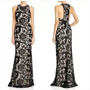 Alice + Olivia Adel Side Cutout Gown Floral Lace Black Sleeveless Formal XS